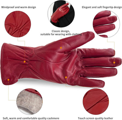ZLUXURQ Damen Leder Handschuhe echtes Lammleder und mit Kaschmir Wolle gefütterte warme Winter Hands