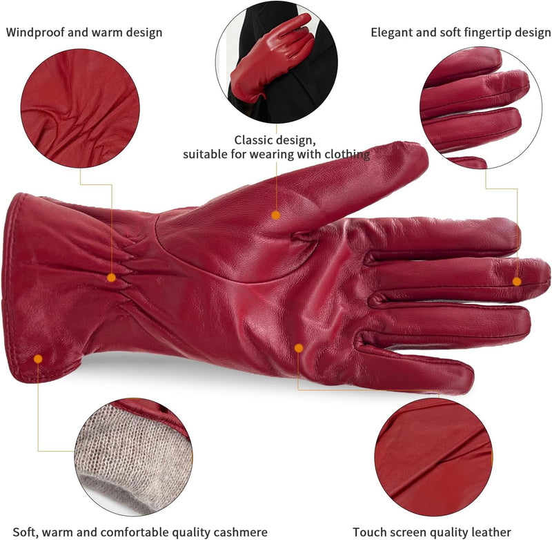 ZLUXURQ Damen Leder Handschuhe echtes Lammleder und mit Kaschmir Wolle gefütterte warme Winter Hands