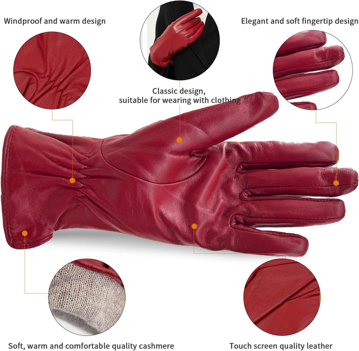 ZLUXURQ Damen Leder Handschuhe echtes Lammleder und mit Kaschmir Wolle gefütterte warme Winter Hands