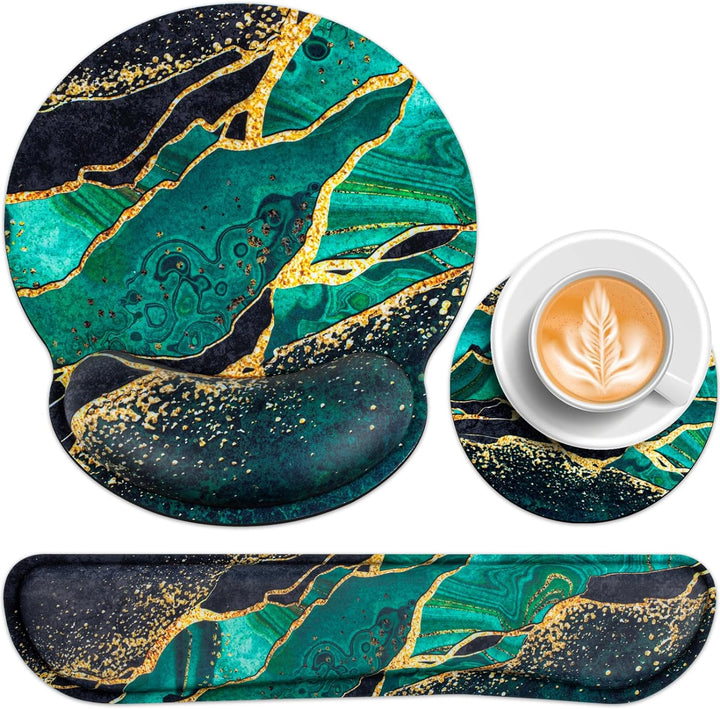 Acezeek 3-in-1 Mousepad Set,Mauspad mit Gelkissen+Handballenauflage Tastatur+Untersetzer,Mauspad XXL