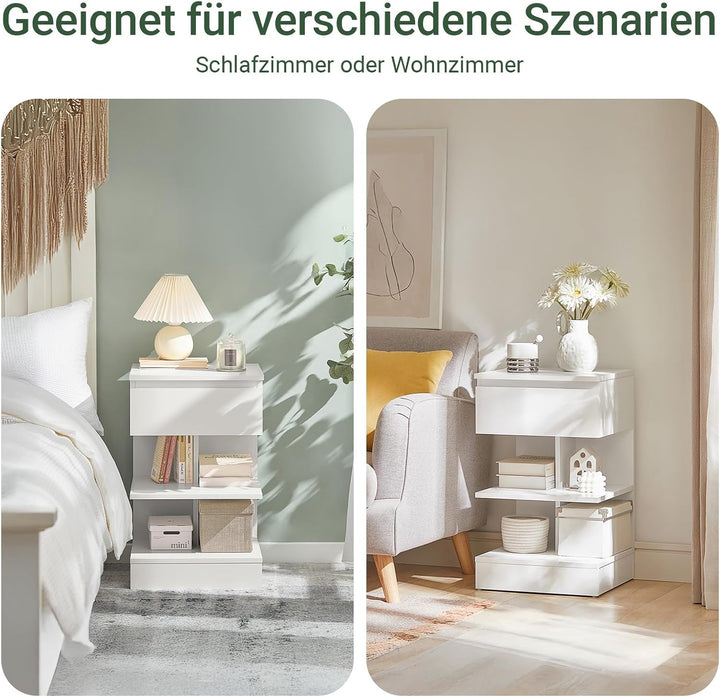 SoBuy FBT49-Wx2 Beistelltisch 2er Set Nachttisch 2 stücke Nachtschrank Kommode mit 1 Schublade und 3