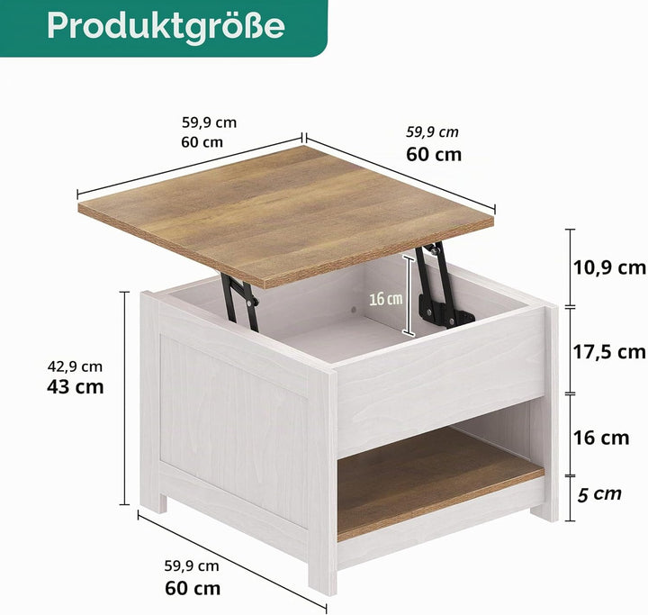 YITAHOME Couchtisch mit Hebeplatte, Quadratisch Couchtisch Höhenverstellbar, Wohnzimmertisch Modern