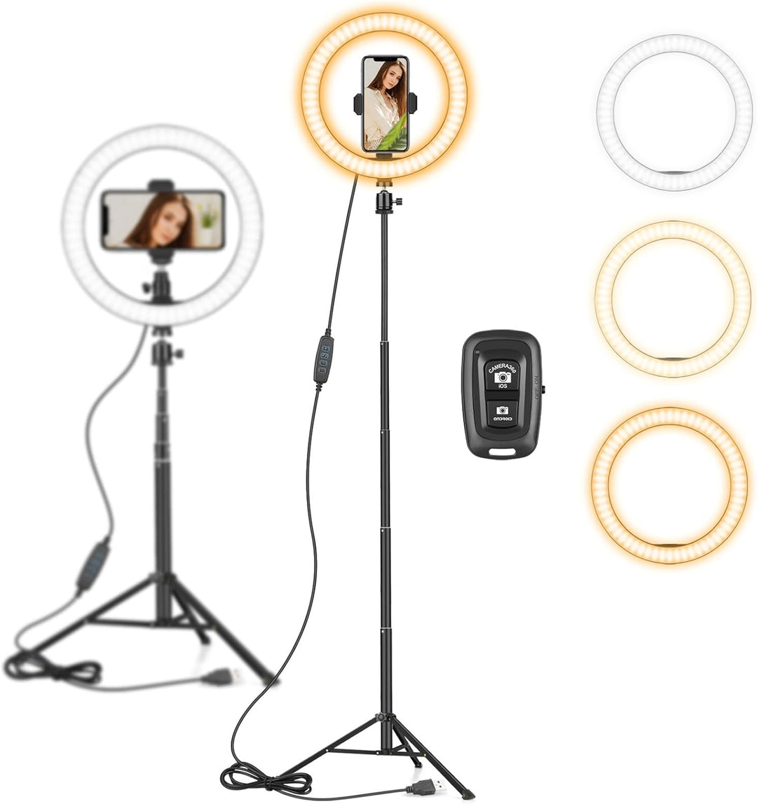 10 Zoll LED Ringlicht mit 59 Zoll Stativständer & Handyhalter, Dimmbare Tischringlicht für YouTube-V