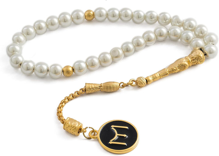 Gök-Türk Elegante Gebetskette/Tesbih mit Schatulle/Tesbih Box - mit goldfarbenem Anhänger 'IYI' Kayi