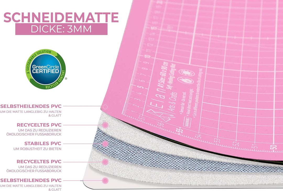Elan Schneidematte A0 Rosa und Lila, 5-lagige Schneidematte Selbstheilend, Bastelunterlage Schnittfe