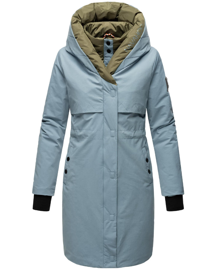 Navahoo Damen Mantel Lange warme Winter Steppjacke mit Kapuze Snowelf XS-XXL M Powder Blue, M Powder