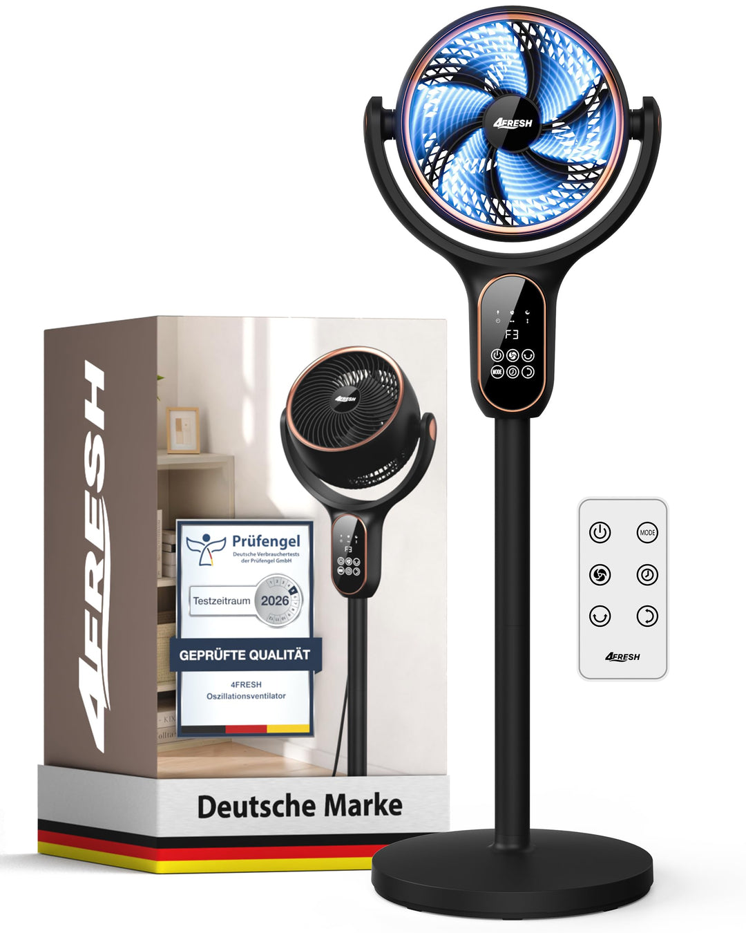 Luftzirkulator Standventilator, 70° horizontal und 90° vertikal oszillierend, max. 6,6 m/s, 6 Windst