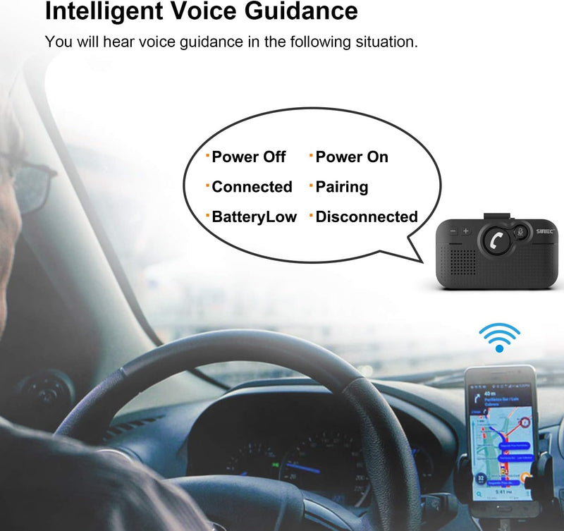 SUNITEC Freisprecheinrichtung für Auto,Bluetooth 5.0,Unterstützt GPS,Siri,Musik,Auto Power On,Google