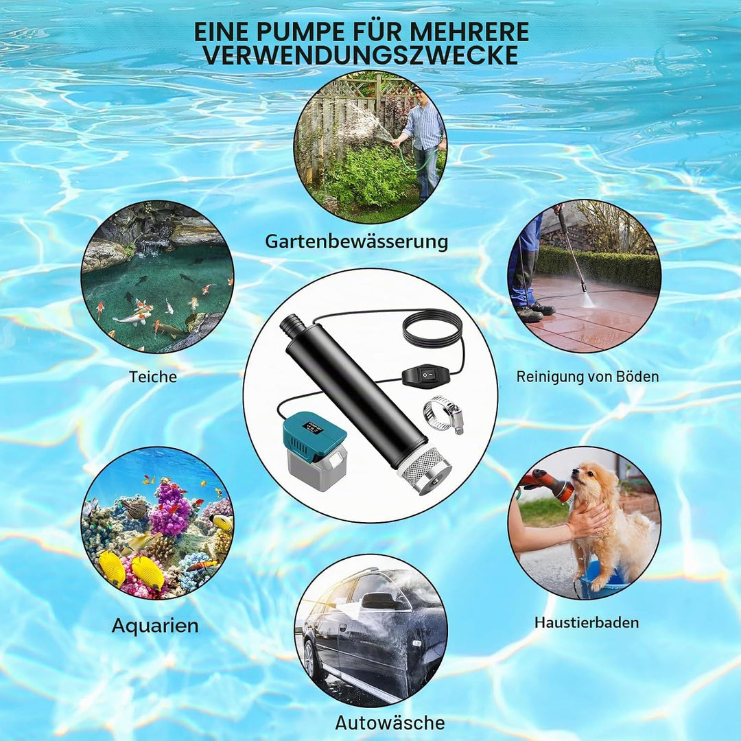 Tauchpumpe kompatibel mit Makita 18V Batterie, 30L/min, Wasserdurchfluss mit 5m kabel, 100W Elektris