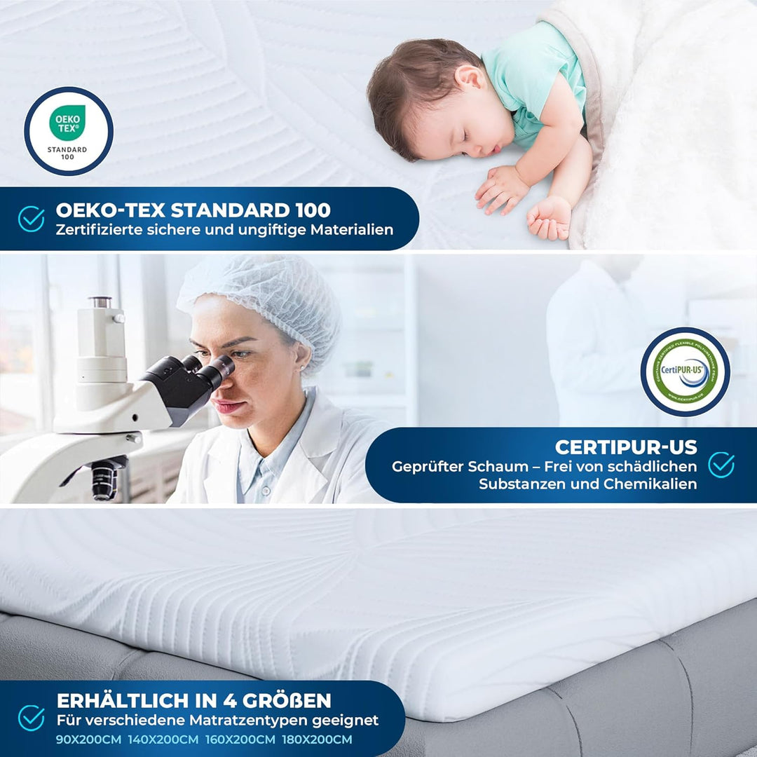 Matratzen Topper 180x200cm Memory Foam - CloudÉtoile Bequeme Matratzentopper 5cm Visco-Schaum Ergono