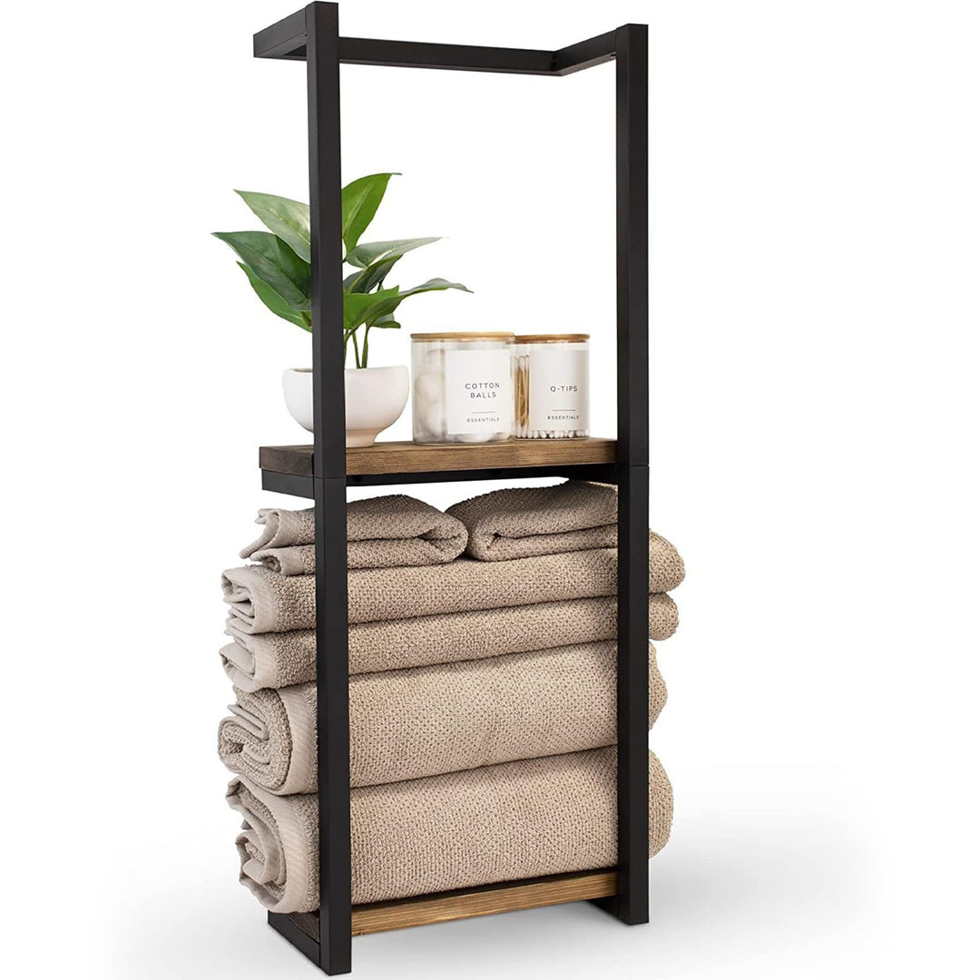 Handtuchhalter für Badezimmer, Wandmontierter 2-stufiger Handtuchregal, Schwarz Matt Organizer, Plat