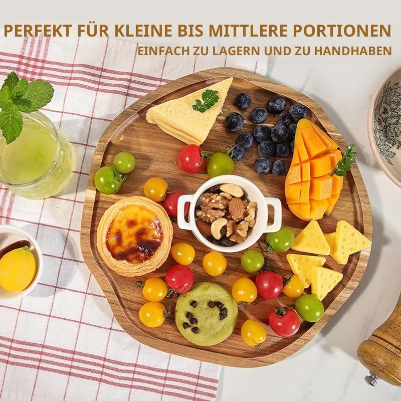 2er-Pack Akazienholz Serviertablett – 30 cm unregelmässig rustikales Käsebrett für Käse, Fleisch, Ob