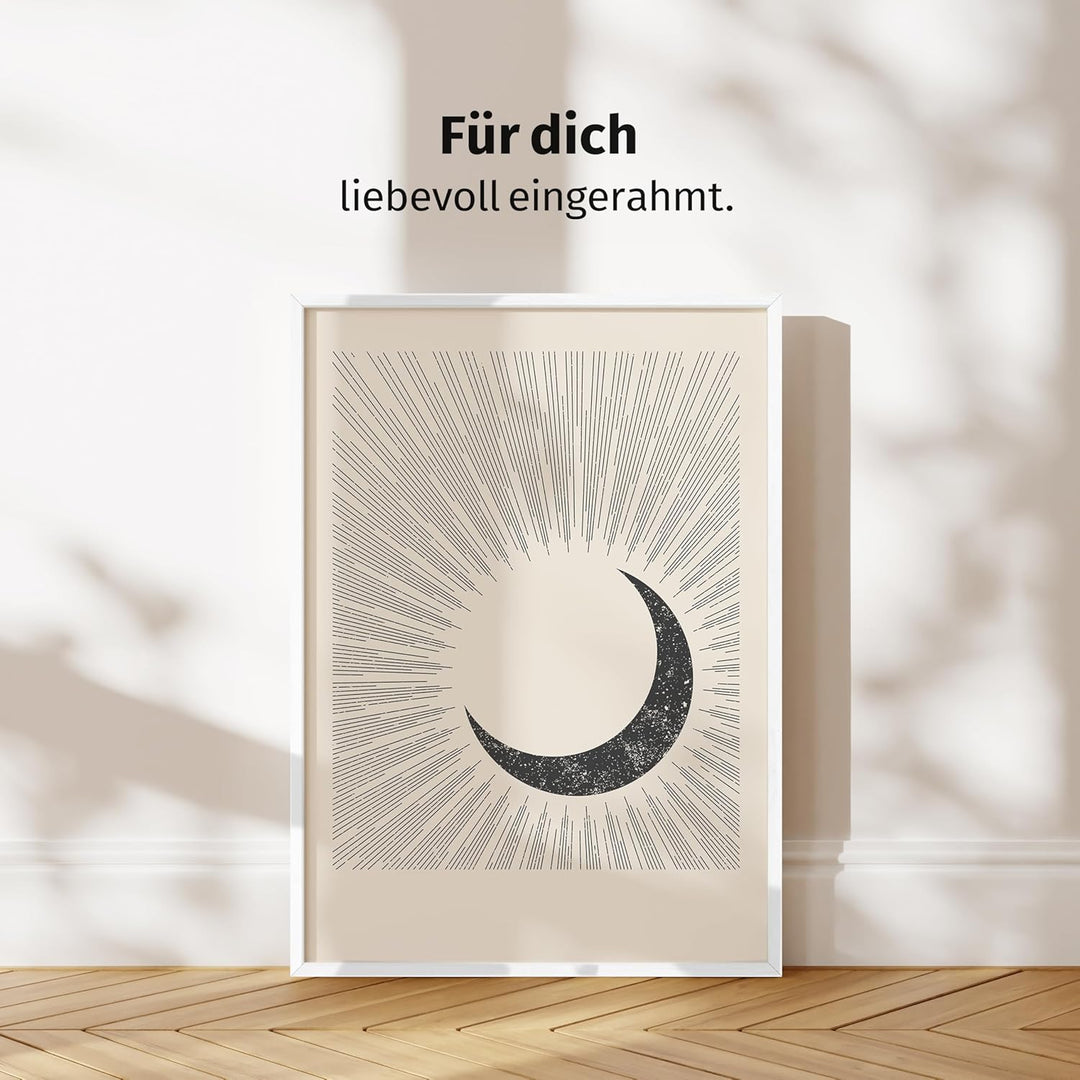 JUNOMI® Sonne und Mond Poster DIN A2, Boho Deko, Minimalistisch, Yoga Zubehör, perfekte Yoga Geschen