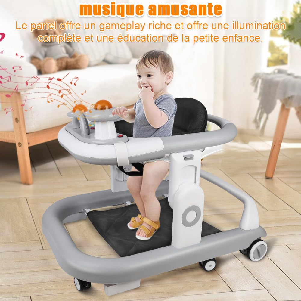 OHMG Babywalker Lauflernwagen, 5 in 1, Lauflernwagen, Wippfunktion, Babywippe mit Rollen, Licht, Mus