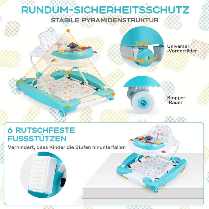 COSTWAY 6 in 1 Lauflernhilfe, Lauflernwagen mit abnehmbarem Spielboard & Fusspolster, Baby Walker hö