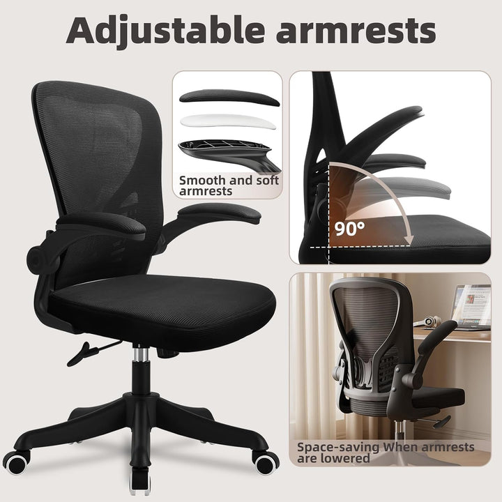 Bürostuhl Ergonomisch, Schreibtischstuhl mit Armlehnen, Drehbarer Sockel, 10cm Höhenverstellbarer Of