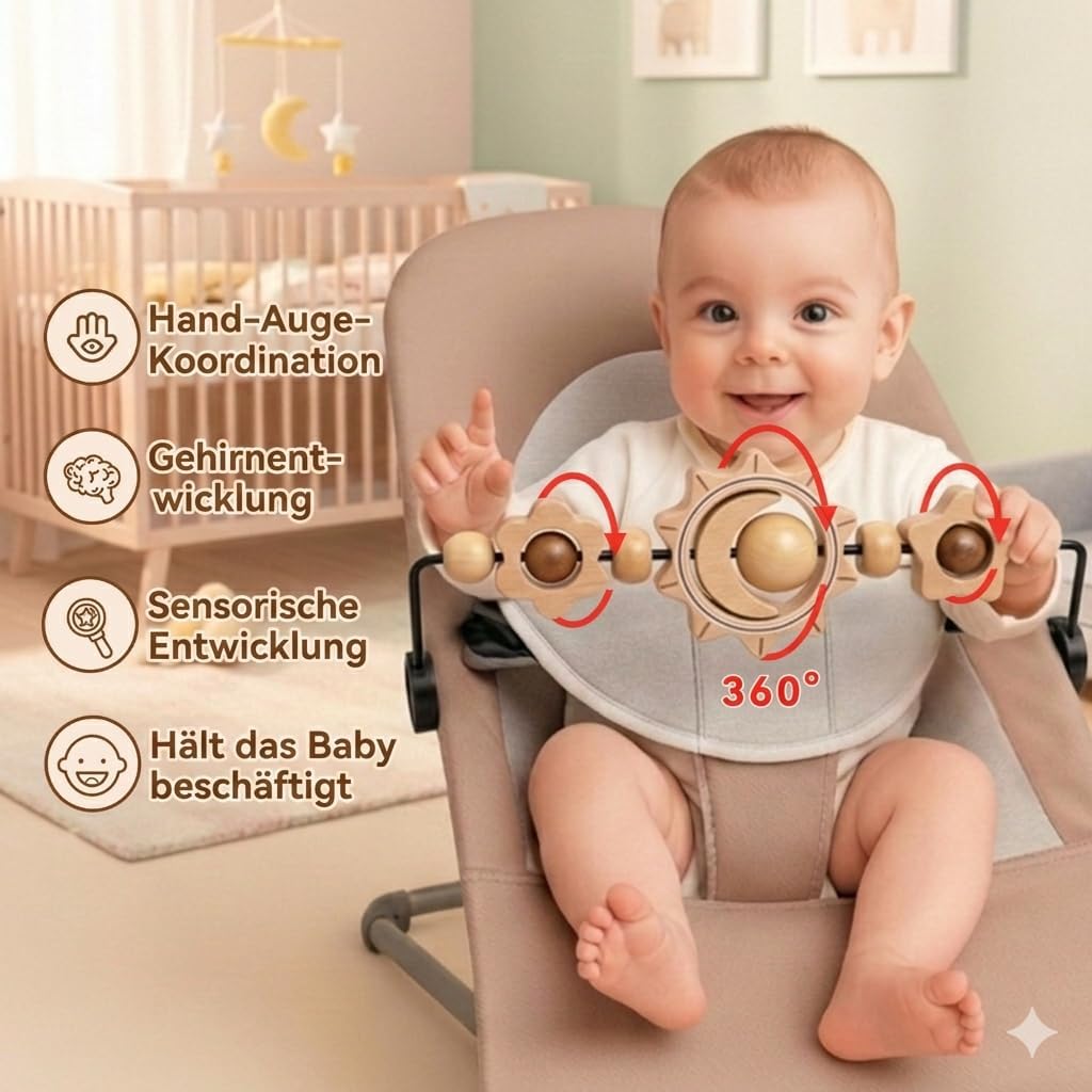 Spielzeug für Babywippe, kompatibel mit Baby Björn Bouncer Balance Soft &amp; Bliss, drehbare Holzspielz