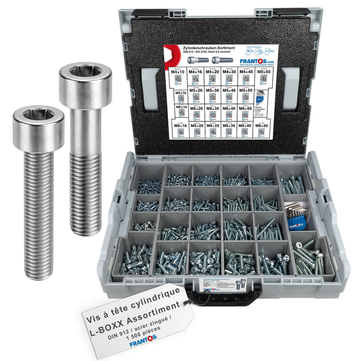 FRANTOS L-Boxx Sortimentskoffer mit Zylinderschrauben DIN 912 ISO 4762 in Stahl verzinkt - 1.500 tlg