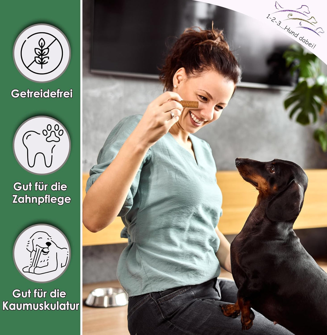 123... Hund dabei! - Kaurollen XXL 50er Tray (Hirsch) - Dentalkaurollen - Getreidefrei - Vorteilspak