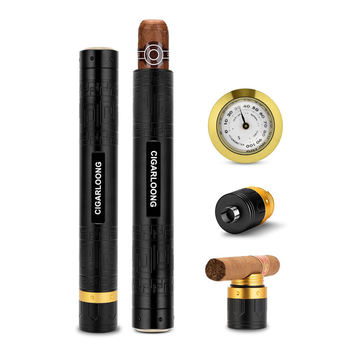 Zigarrenetui 3-in-1 Edelstahl Zigarrenrohr mit Hygrometer, Zigarrenpunsch und Zigarrenhalter, langle