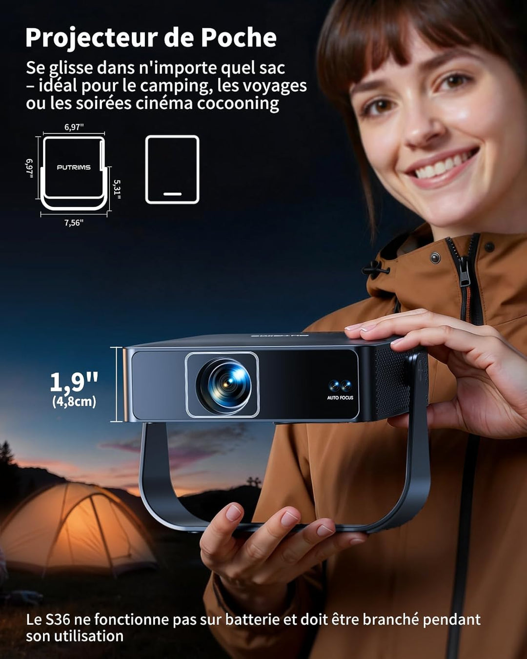 Mini-Beamer, tragbar, 4 K, Projektor, WiFi, Bluetooth, 1080P, FHD, unterstützt integrierte Apps, PUT
