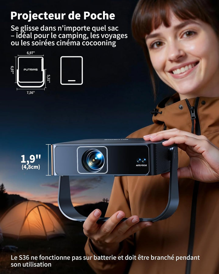 Mini-Beamer, tragbar, 4 K, Projektor, WiFi, Bluetooth, 1080P, FHD, unterstützt integrierte Apps, PUT