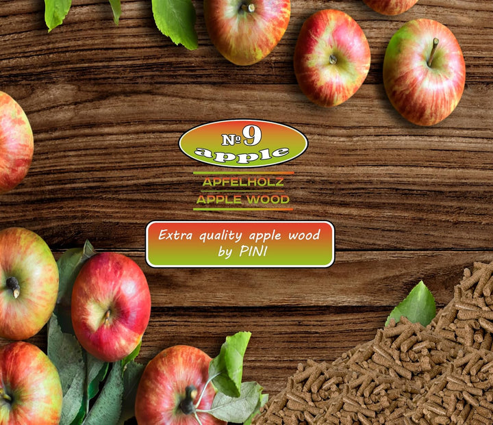 PINI Grillpellets № 9 Apfel 10 kg BBQ Hartholzpellets zum Grillen Räuchern Smoken