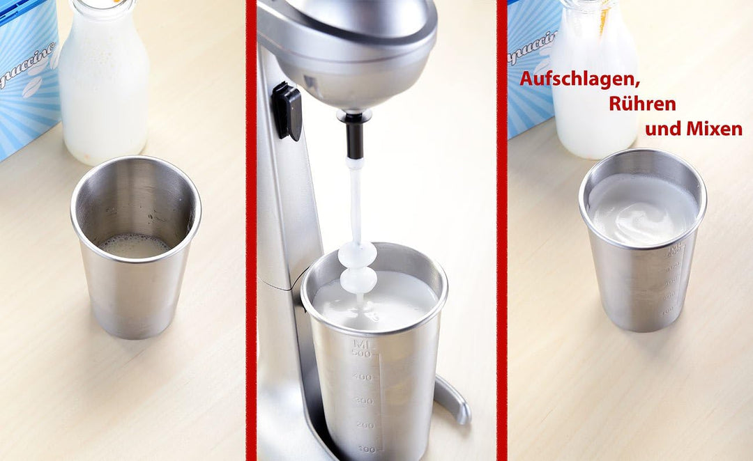 Rosenstein & Söhne Milchshaker: Elektrischer Drink-Mixer mit Edelstahl-Becher, 65 Watt (Milchshaker