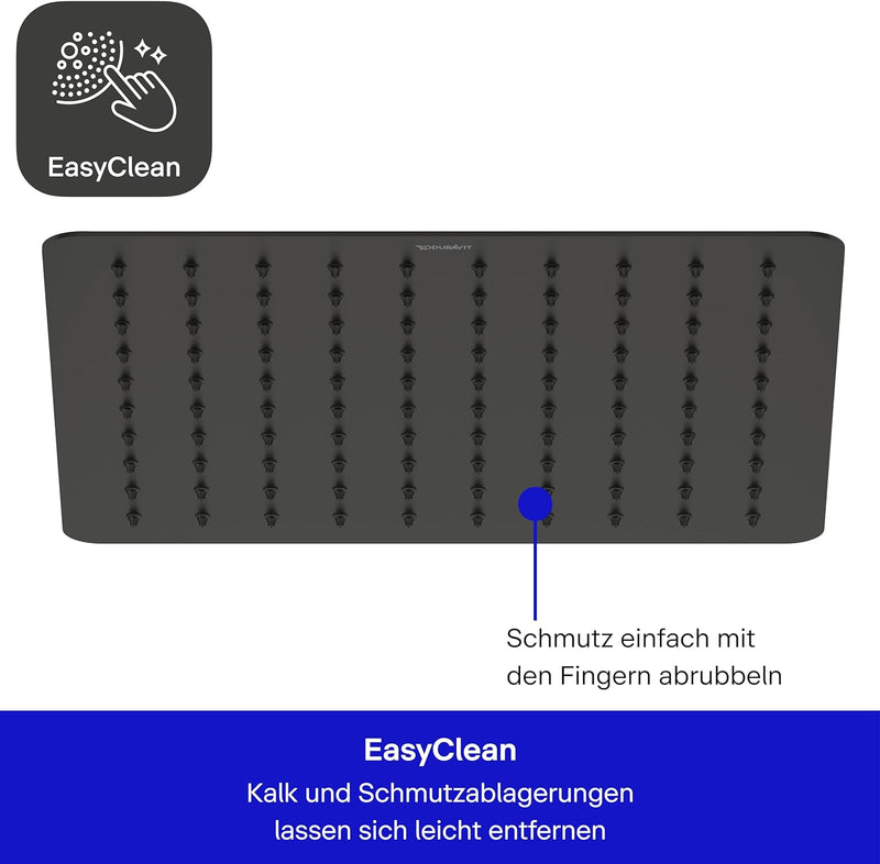 Duravit Universal Duschkopf aus Edelstahl, Duschbrause mit Strahlart Rain, Duscharmatur eckig (Ø 300