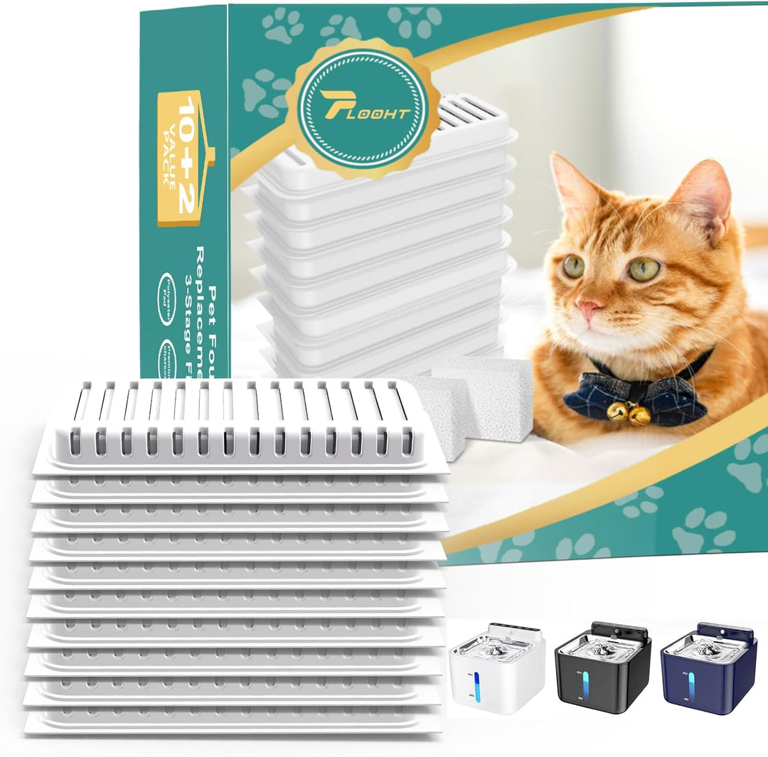 PLOOHT 10 Stück Katzenbrunnen Filter + 2 Stück Schwämme, Trinkbrunnen Filter für Katzenbrunnen mit B