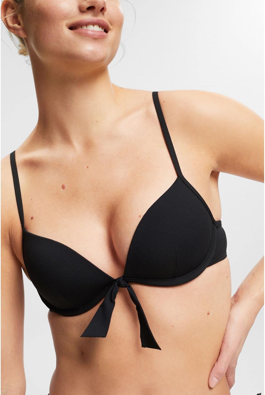 ESPRIT Strukturiertes Bikinioberteil mit Knotendetail A Schwarz, A Schwarz
