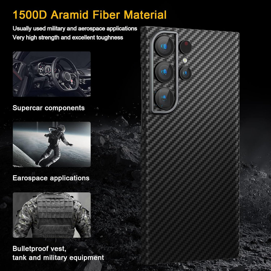 memumi Carbon Hülle für Galaxy S23 Ultra, 0.5 mm Superdünne, Hülle aus echter Aramidfaser [100% Aram