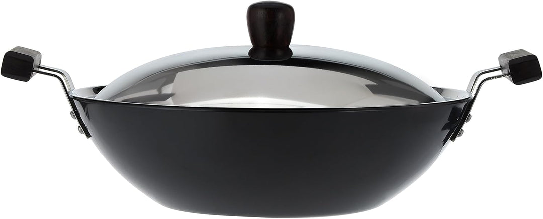 Futura Hard eloxiert deep-fry Pan (Kadhai) mit Stahl Deckel und flacher Boden 5 L, 5 L
