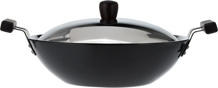 Futura Hard eloxiert deep-fry Pan (Kadhai) mit Stahl Deckel und flacher Boden 5 L, 5 L