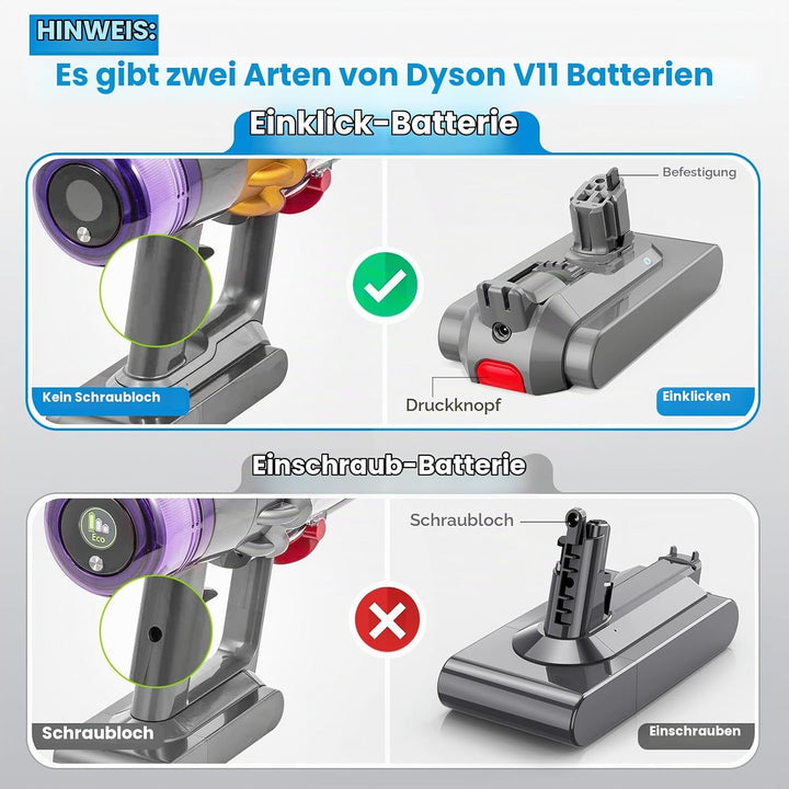 V11 SV15 Klickstil Akku Ersatz für Dyson, 25.2V 3900mAh V11 Ersatzakku für Dyson 970425-01, 970938-0