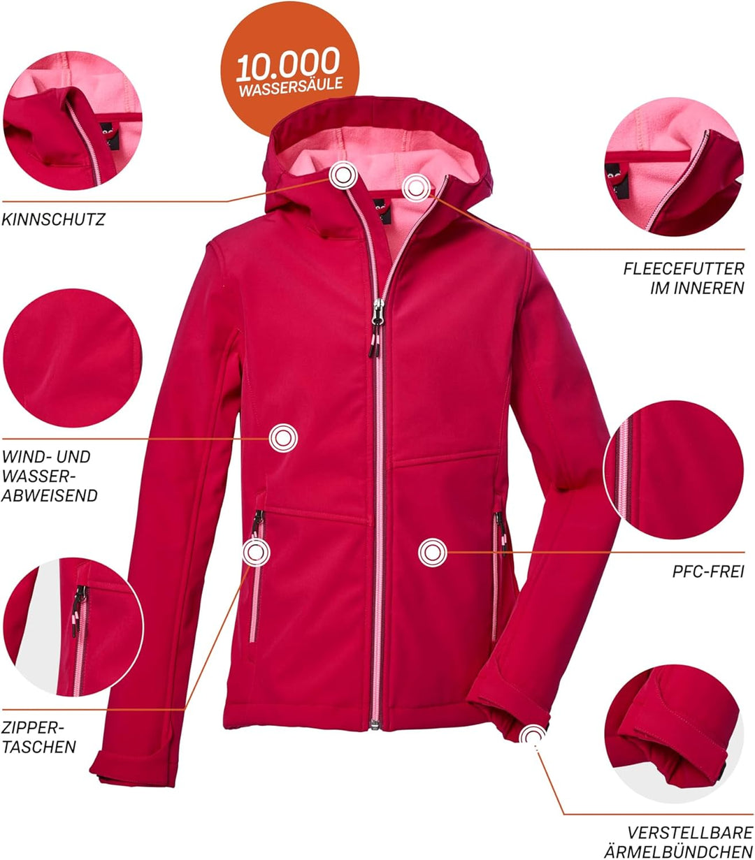 Killtec Mädchen Kow 168 Grls Sftshll Jckt Softshelljacke mit Kapuze/Outdoorjacke ist wasserabweisend