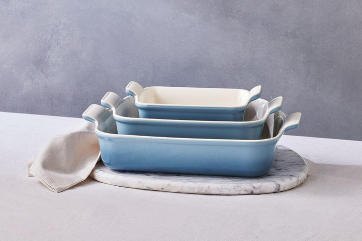 Le Creuset Rechteckige Auflaufform Tradition aus Steinzeug, 32 cm, 2.31 kg, Chambray, 71102324340001