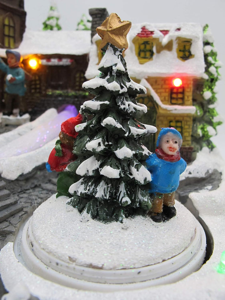 LED Winterdorf mit drehendem Element, Weihnachtsdeko mit bunter Beleuchtung, detailgetreu gefertigt,