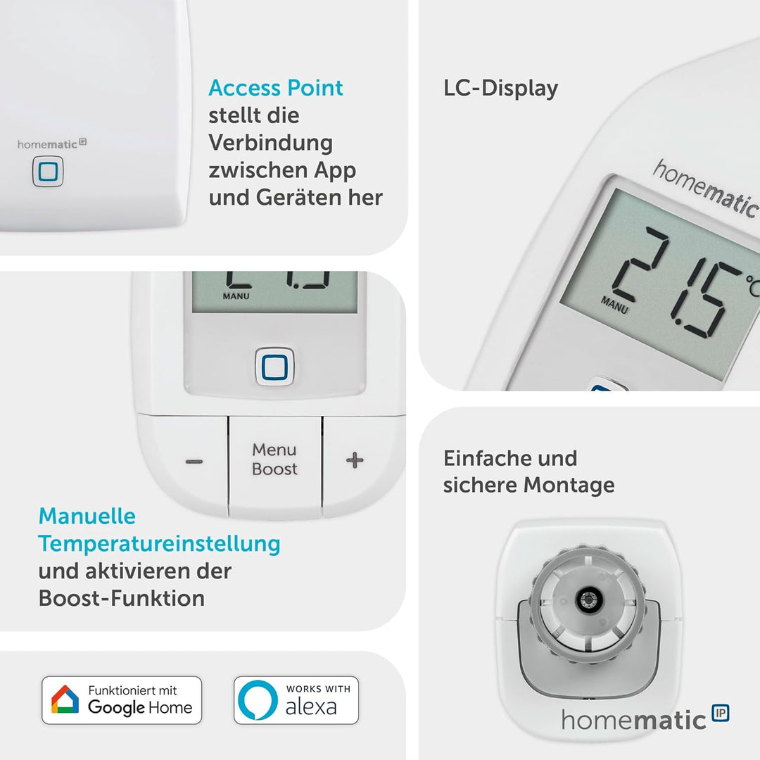 Homematic IP Smart Home Starter Set Heizen, Digitale Steuerung für Heizung mit oder ohne App, Alexa,