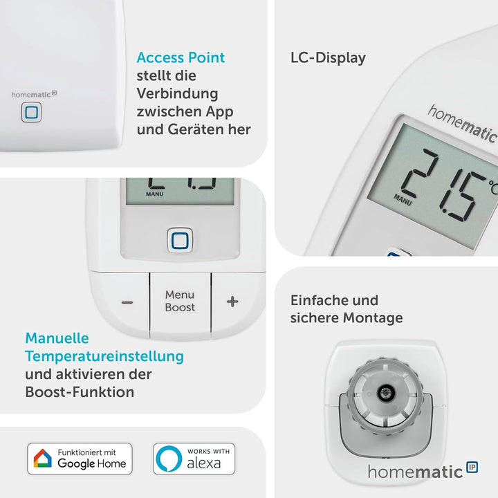 Homematic IP Smart Home Starter Set Heizen, Digitale Steuerung für Heizung mit oder ohne App, Alexa,