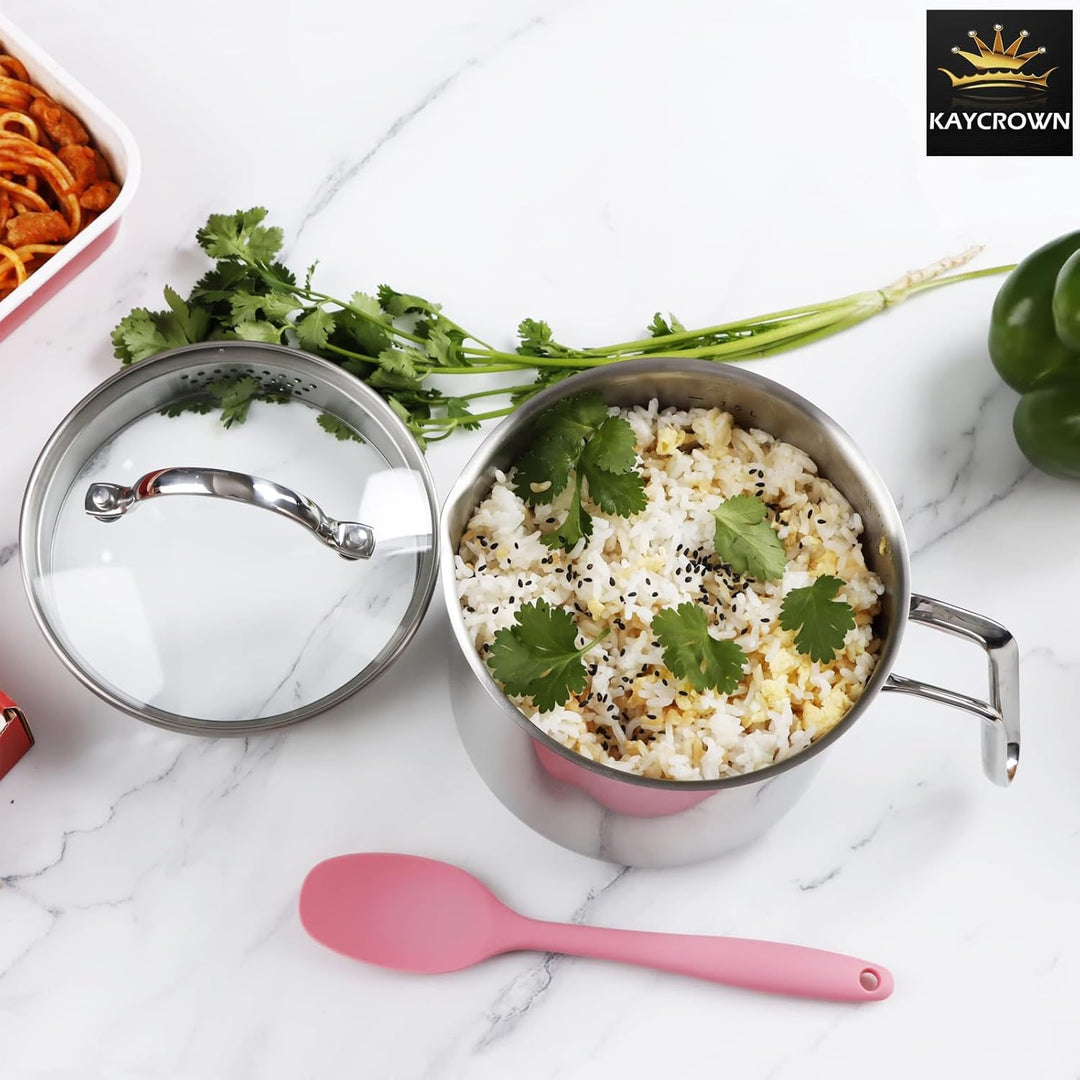 Edelstahl-Kochtopf mit Glasdeckel, Mehrzweck-Saucenpfanne mit Siebdeckel und Ausgiesser zum Kochen v