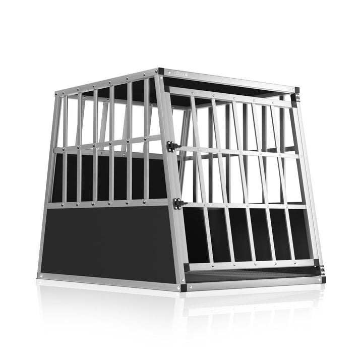 CADOCA® Hundetransportbox Aluminium Hundebox Kofferraum robust verschliessbar trapezförmig L 66x90x7