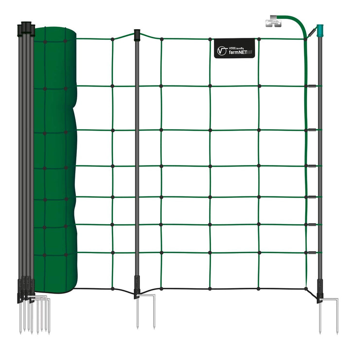VOSS.farming Premium Schafnetz farmNET+ 50m 90cm Elektronetz 20 Pfähle 2 Spitzen grün, Hundezaun Wei