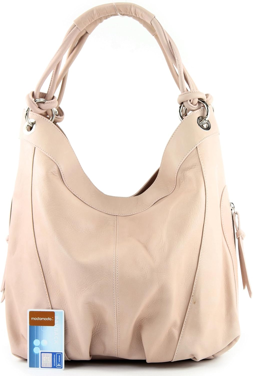 modamoda de - Z18 - ital Damenhandtasche aus Leder/Nappaleder Rosabeige2021, Rosabeige2021