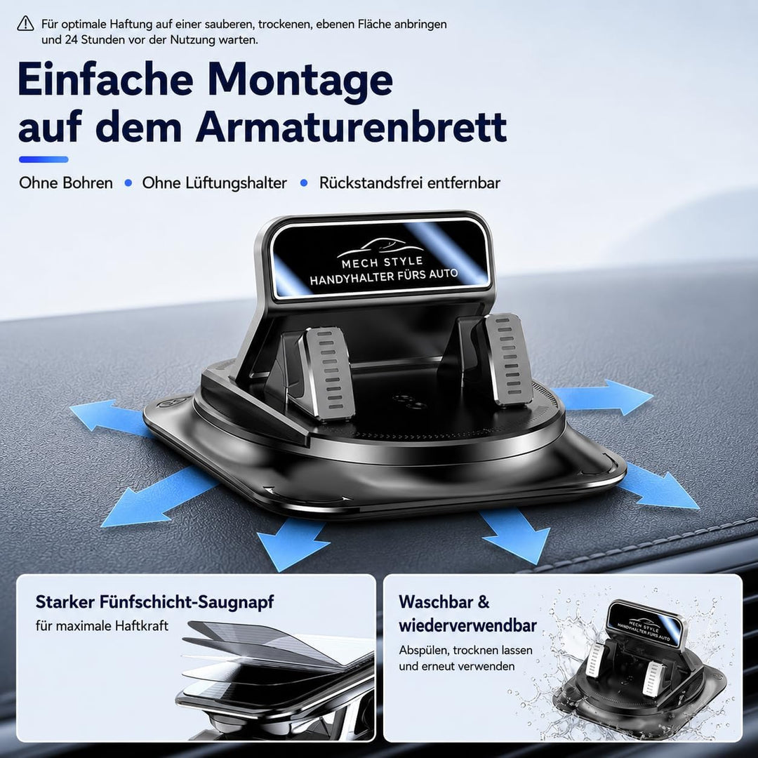 Generisch 360-Grad-Drehbarer Handyhalter fürs Auto mit Anti-Rutsch-Grips und einhändiger Bedienung,