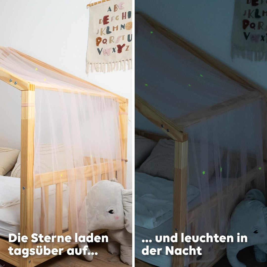 lilimaus Hausbett Himmel mit leuchtenden Sternen - Betthimmel Hausbett Deko - Geschenk Mädchen & Jun