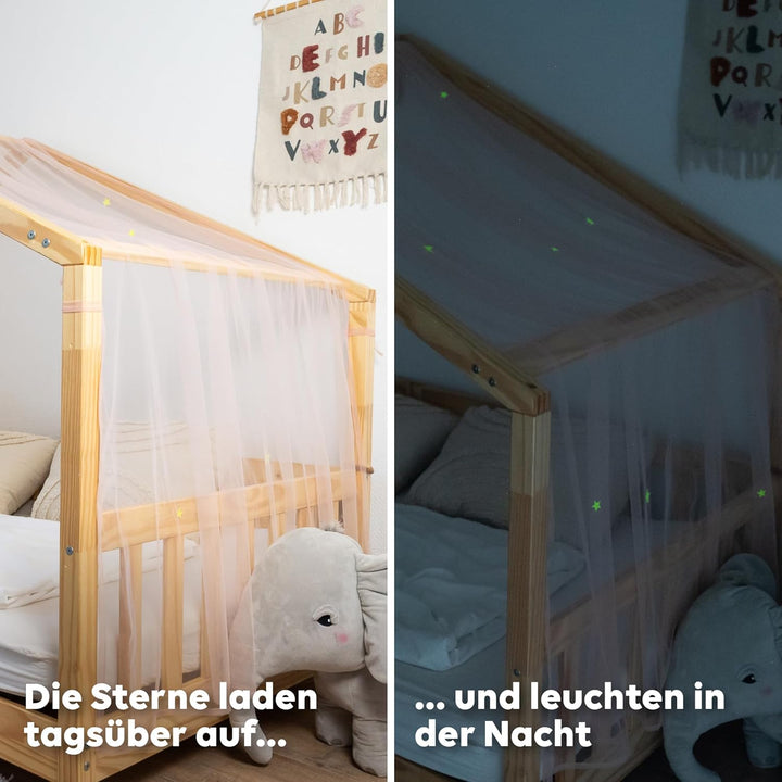 lilimaus Hausbett Himmel mit leuchtenden Sternen - Betthimmel Hausbett Deko - Geschenk Mädchen & Jun