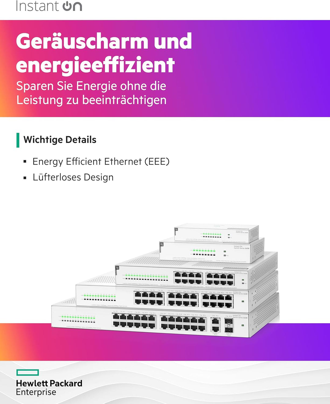 Aruba Instant On 1430 5-Port Gb Unmanaged Layer-2-Ethernet-Switch | 5x 1G | Lüfterlos | EU-Kabel (R8