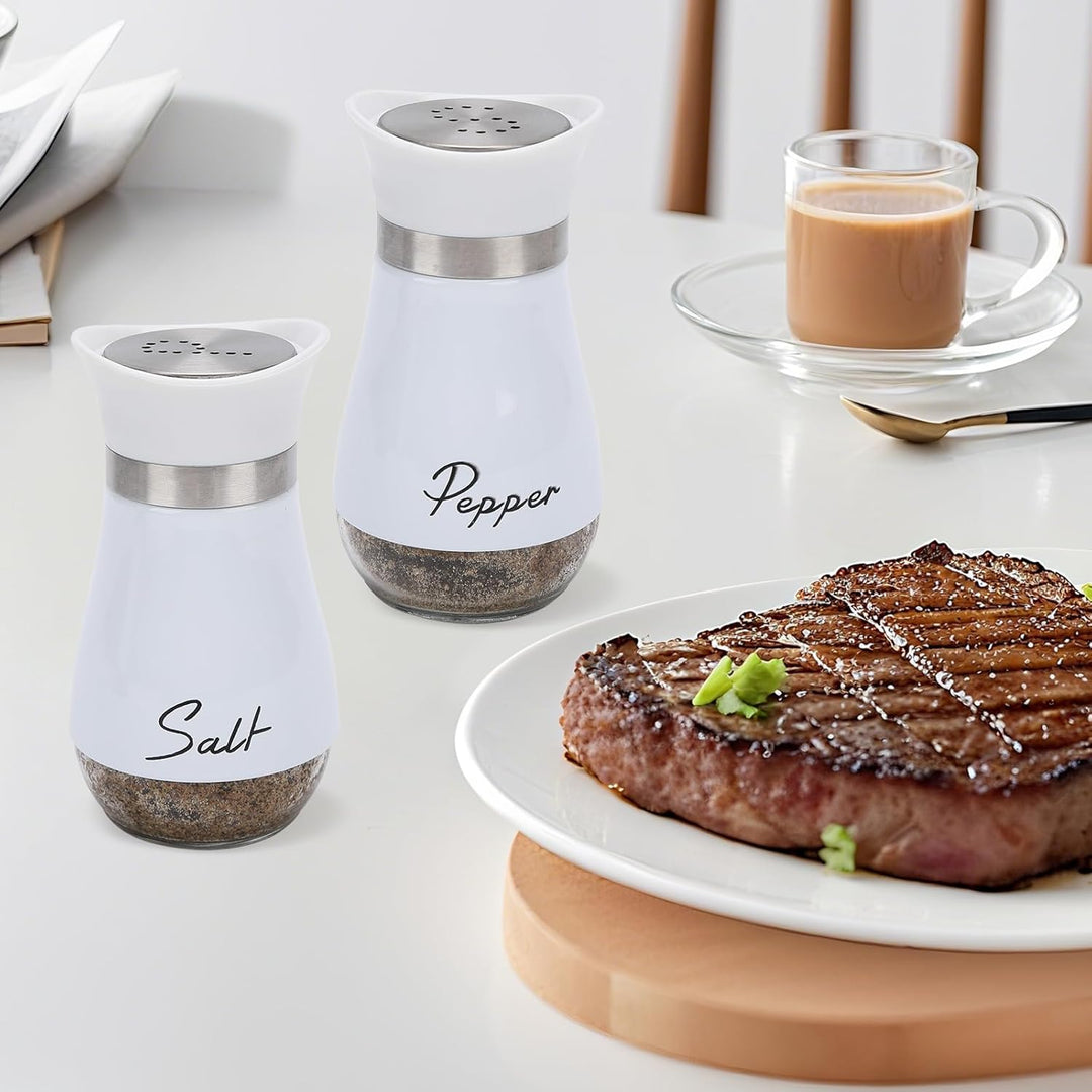 Salz und Pfefferstreuer Set, Salz und Pfefferstreuer Set mit Halter, 2 Stück Edelstahl und Glasflasc