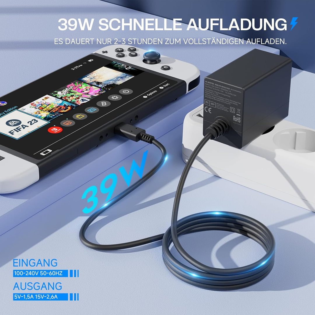 Netzteil für Switch/Switch OLED, PD Typ C Ladegerät unterstützt TV und Handheld Modus Reise Charger